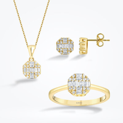 0.87 Karat Pırlanta Baget Yuvarlak Set - 1