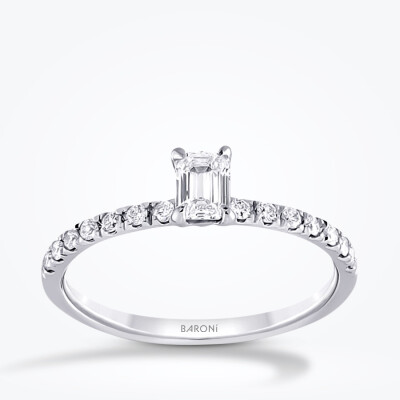 0.87 Karat Pırlanta Emerald Tektaş Yüzük - 1