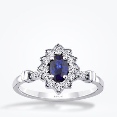 0.89 Karat Pırlanta Safir Yüzük - 1