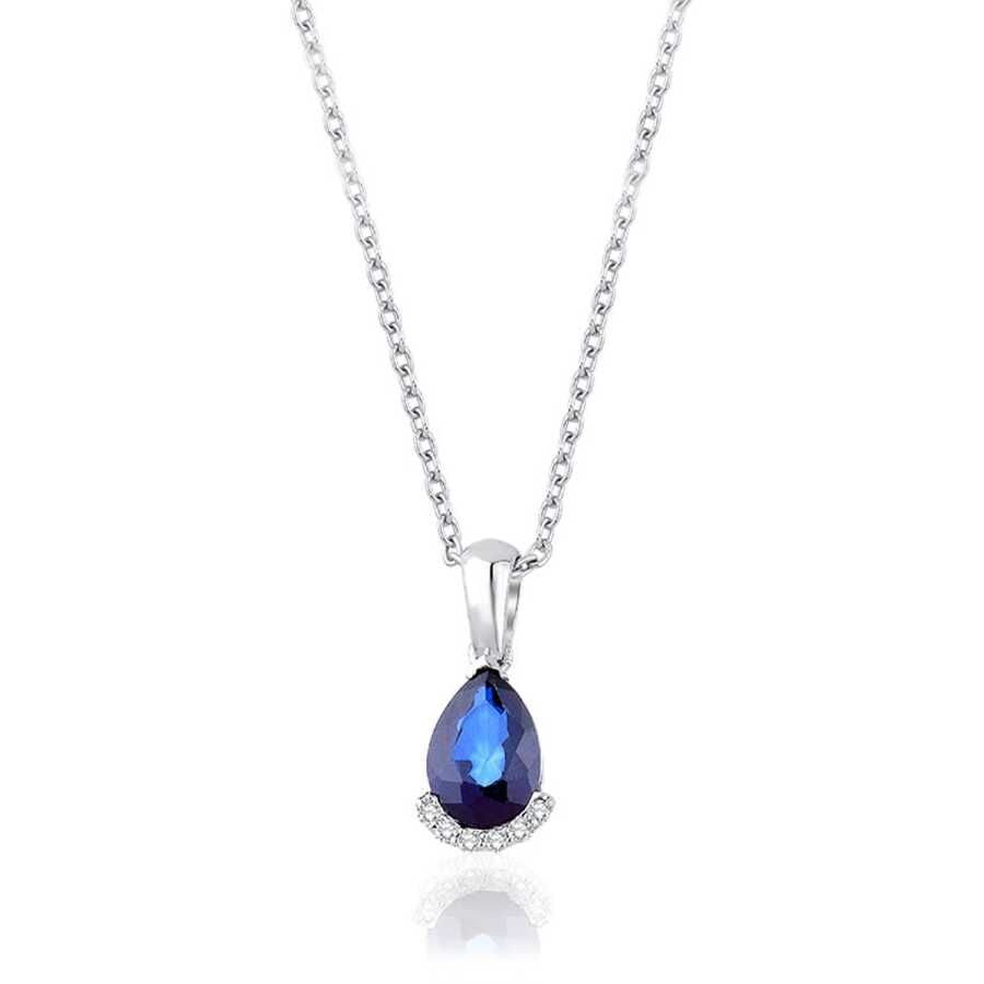 0.91 Karat Pırlanta Safir Damla Kolye