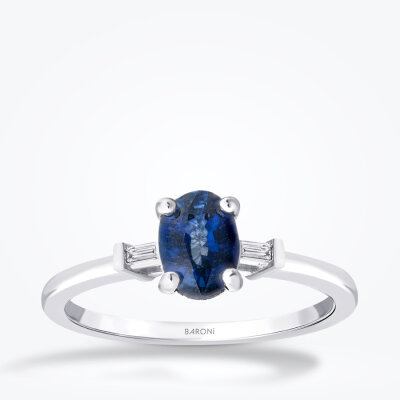 0.91 Karat Pırlanta Safir Yüzük - 1