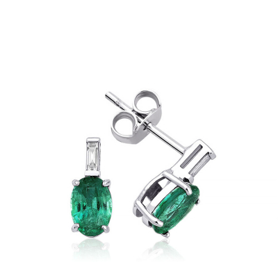 0.91 Karat Pırlanta Zümrüt Küpe - Baroni Diamond