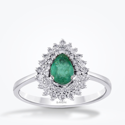 0.91 Karat Pırlanta Zümrüt Yüzük - 1