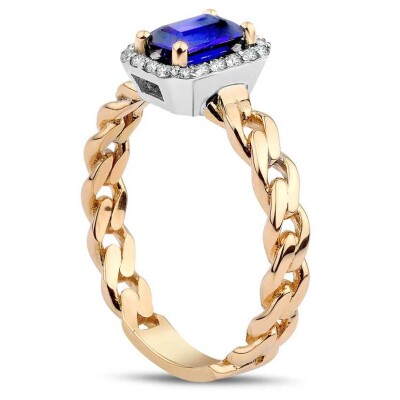 0.92 Karat Pırlanta Baget Kesim Safir Yüzük - 2