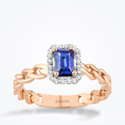 0.92 Karat Pırlanta Baget Kesim Safir Yüzük - 1