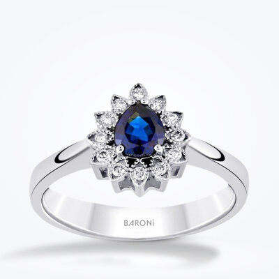 0.92 Karat Pırlanta Safir Yüzük - 1