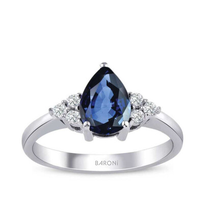 0.93 Karat Pırlanta Damla Safir Yüzük - Baroni Diamond