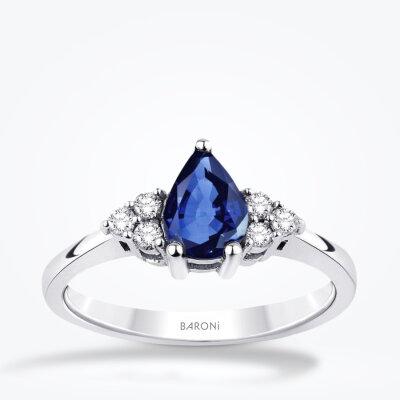 0.93 Karat Pırlanta Damla Safir Yüzük 