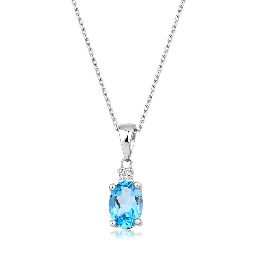 0.93 Karat Pırlanta Mavi Taşlı Kolye