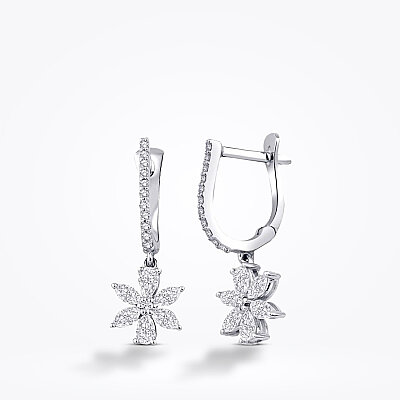 0.94 Karat Pırlanta Çiçek Küpe - 1