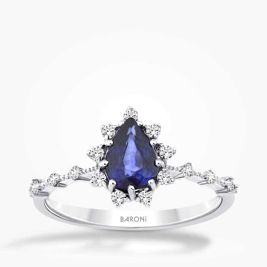 0.94 Karat Pırlanta Lotus Safir Yüzük - Baroni Diamond