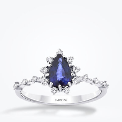 0.94 Karat Pırlanta Safir Yüzük - 1