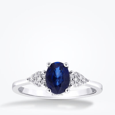 0.94 Karat Pırlanta Safir Yüzük - 1