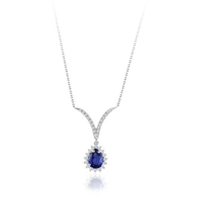 0.95 Karat Pırlanta Safir Kolye - 1