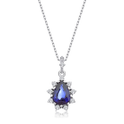 0.96 Karat Pırlanta Safir Kolye - 1