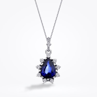 0.96 Karat Pırlanta Safir Kolye - 1