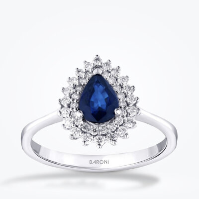 0.96 Karat Pırlanta Safir Yüzük - 1