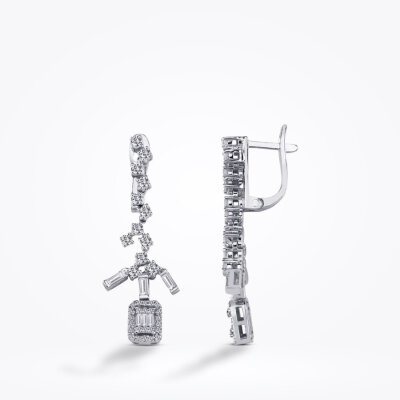 0.97 Karat Pırlanta Baget Küpe - 1