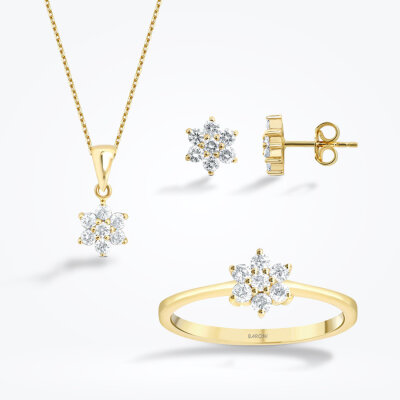 0.97 Karat Pırlanta Çiçek Set - 1