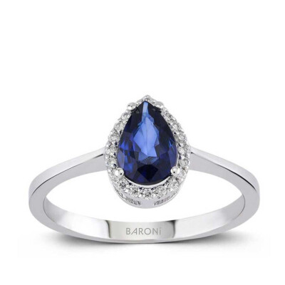 0.97 Karat Pırlanta Damla Safir Yüzük - 1