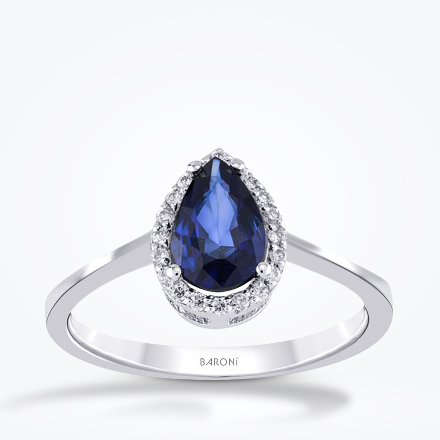 0.97 Karat Pırlanta Damla Safir Yüzük - Baroni Diamond