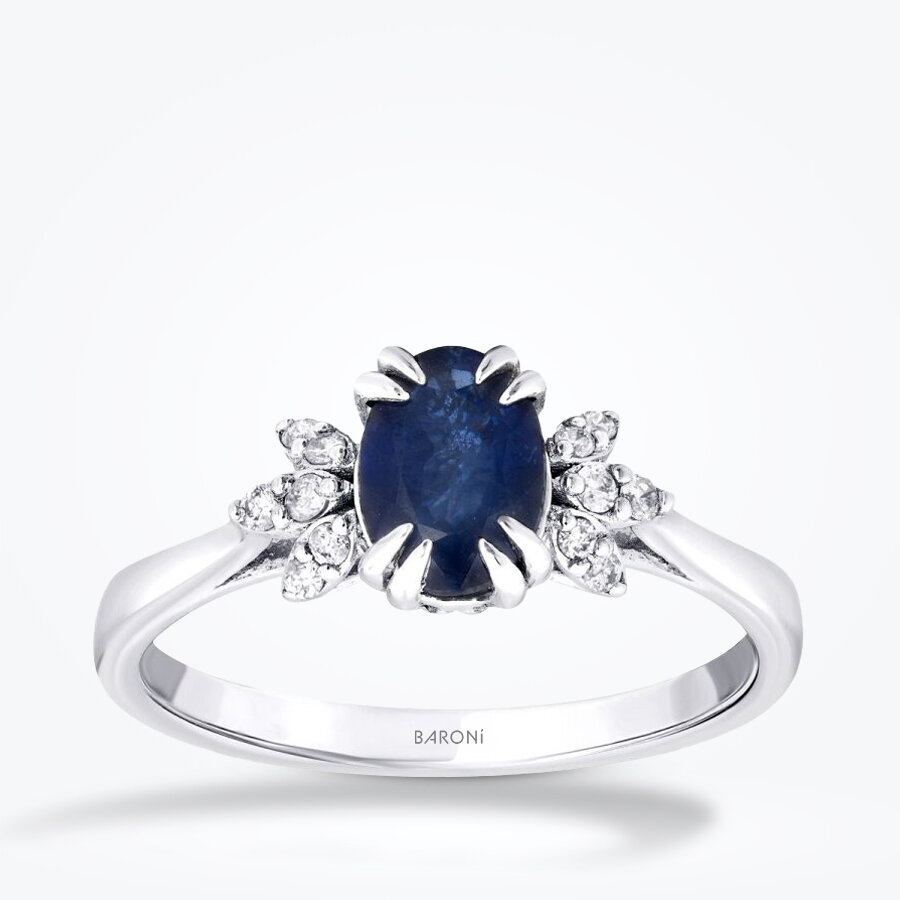 0.98 Karat Pırlanta Lotus Safir Yüzük - Baroni Diamond