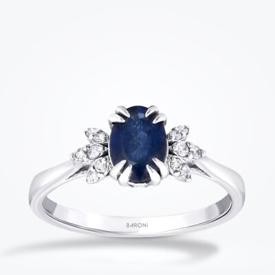 0.98 Karat Pırlanta Safir Yüzük - 1