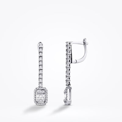 0.99 Karat Pırlanta Baget Küpe - 1