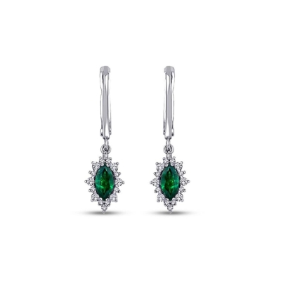 0.99 Karat Pırlanta Zümrüt Küpe - 2