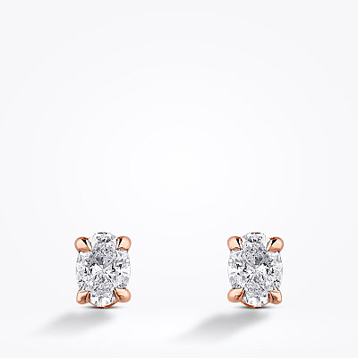 1.00 Karat Pırlanta Oval Tektaş Küpe - 2