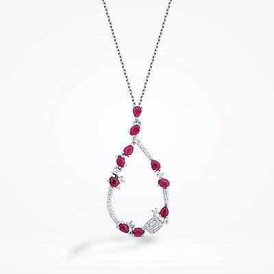 1.02 Karat Pırlanta Damla Yakut Trend Kolye - 1