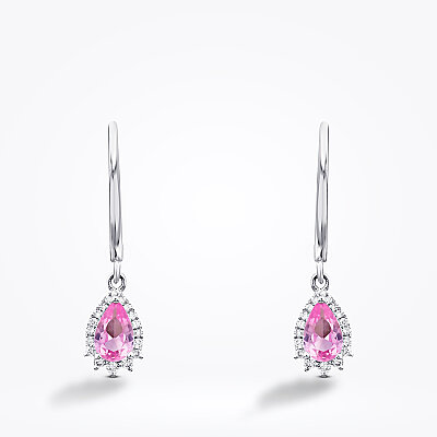 1.03 Karat Pırlanta Pembe Safir Küpe - 2
