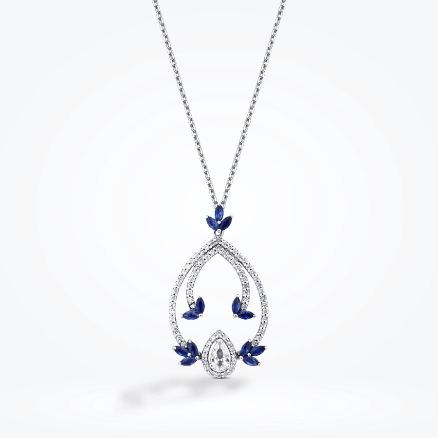 1.04 Karat Pırlanta Safir Kolye - 1