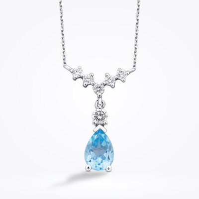 1.05 Karat Pırlanta Blue Topaz Kolye - 2