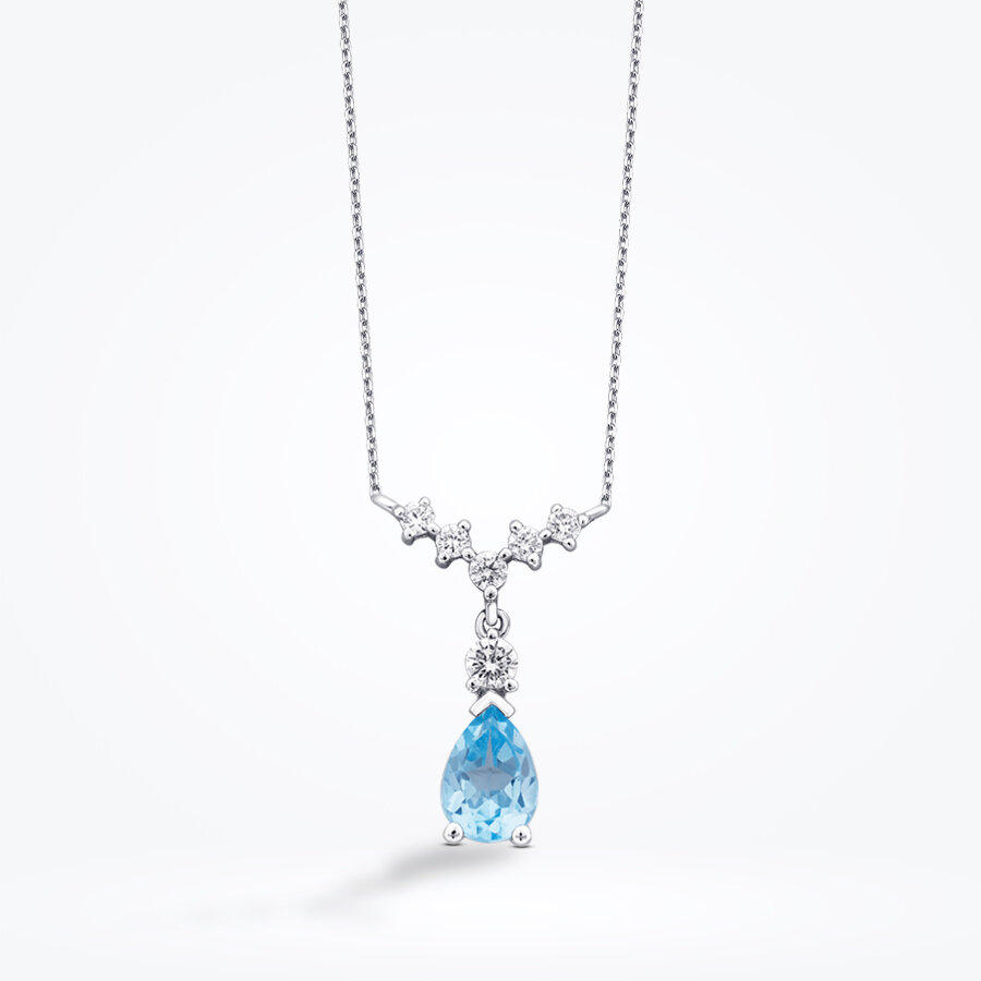 1.05 Karat Pırlanta Blue Topaz Kolye