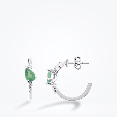 1.06 Karat Pırlanta Damla Taşlı Zümrüt Küpe - Baroni Diamond