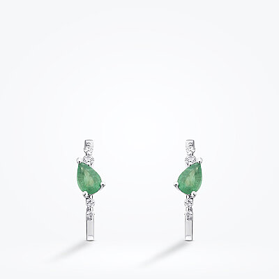 1.06 Karat Pırlanta Damla Taşlı Zümrüt Küpe - 2