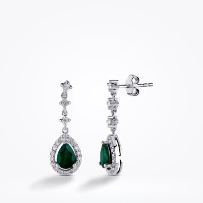 1.07 Karat Pırlanta Zümrüt Küpe - 1