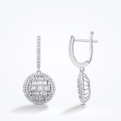 1.12 Karat Pırlanta Baget Taşlı Yuvarlak Küpe - 1