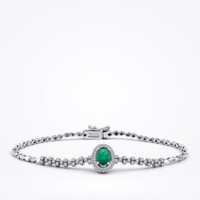 1.13 Karat Pırlanta Zümrüt Bileklik - 1
