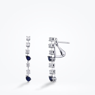 1.14 Karat Pırlanta Safir Küpe - 1