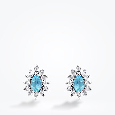 1.18 Karat Pırlanta Damla Taşlı Blue Topaz Küpe - 2