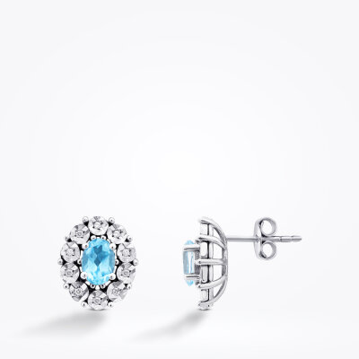 1.21 Karat Pırlanta Blue Topaz Küpe 