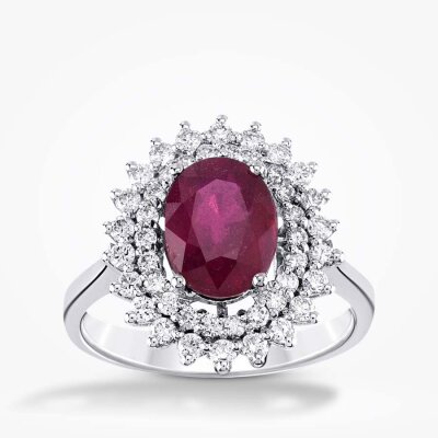 1.24 Karat Pırlanta Oval Yakut Yüzük - 1