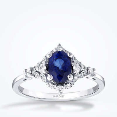 1.25 Karat Pırlanta Safir Oval Yüzük - 1