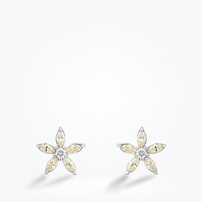 1.31 Karat Pırlanta Markiz Taşlı Fancy Çiçek Küpe - 2