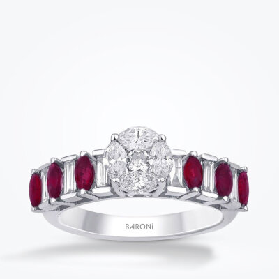 1.34 Karat Pırlanta Yakut Yüzük - 1