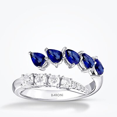 1.38 Karat Pırlanta Safir Yüzük - 1