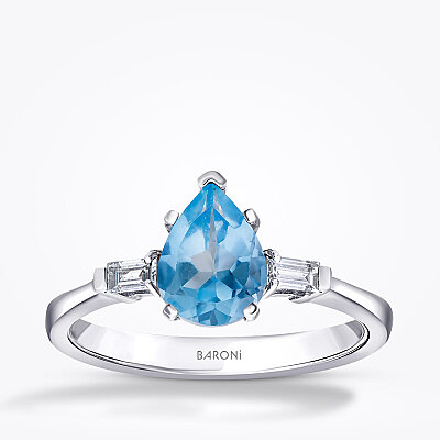 1.39 Karat Pırlanta Blue Topaz Yüzük - 1