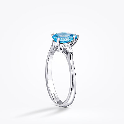 1.39 Karat Pırlanta Blue Topaz Yüzük - 2